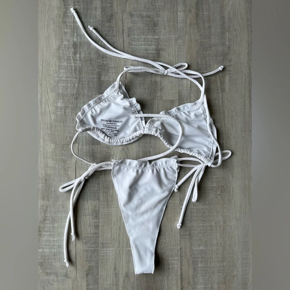 BOUTINE X LOS ANGELES White Ruffled String Bikini Set Size Small - Picture 2 of 5